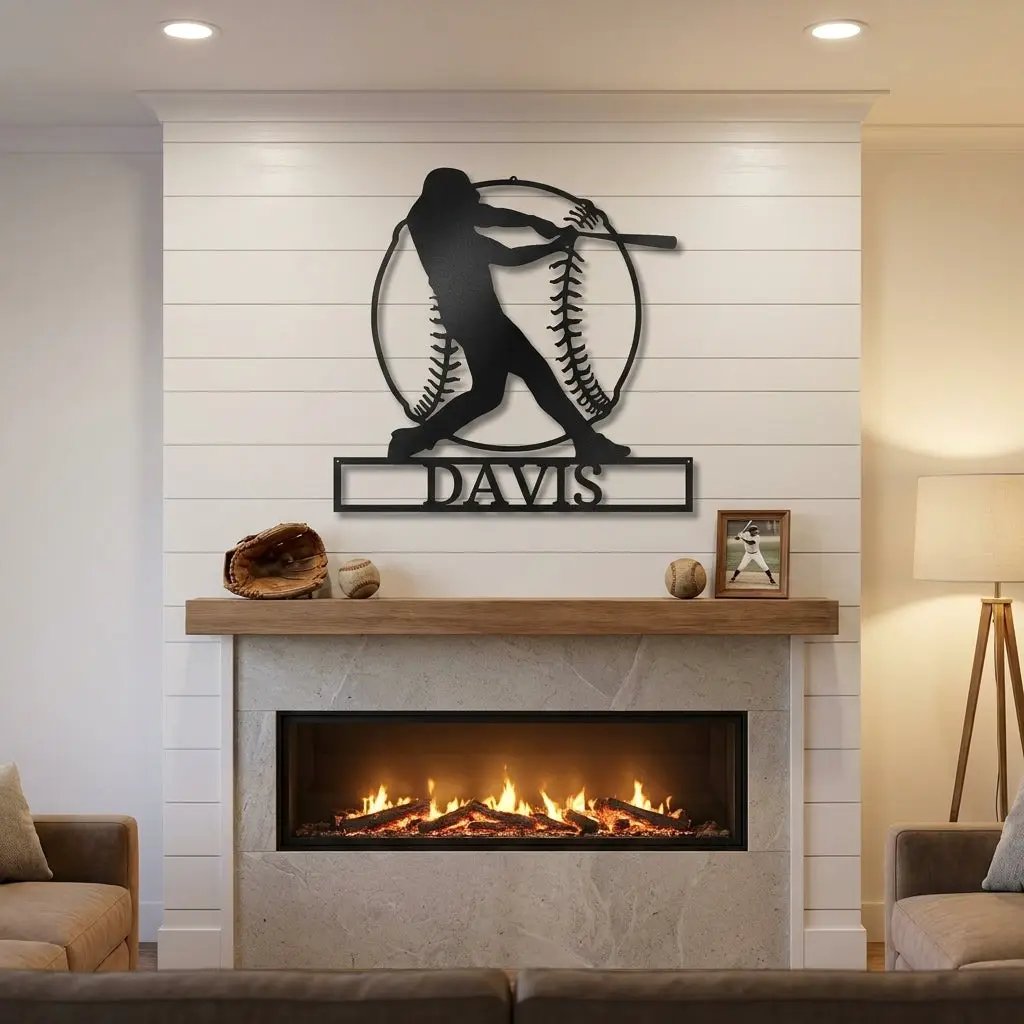 Personalized Baseball Metal Wall Art, Custom Name Baseball Player Sign, Sports Decor for Boys Room, Baseball Gift, Team Player Wall Decor