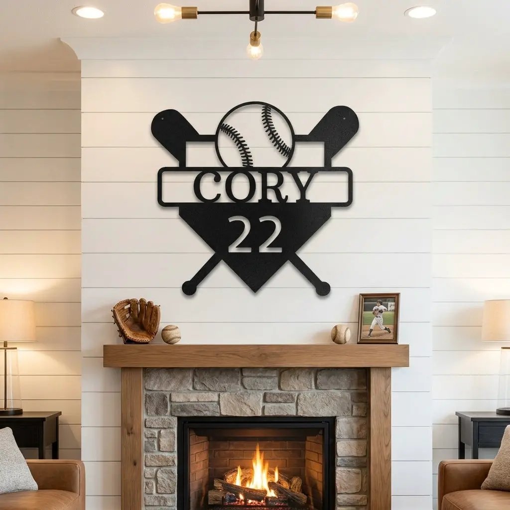 Baseball Home Plate Custom Name Metal Art Wall Sign