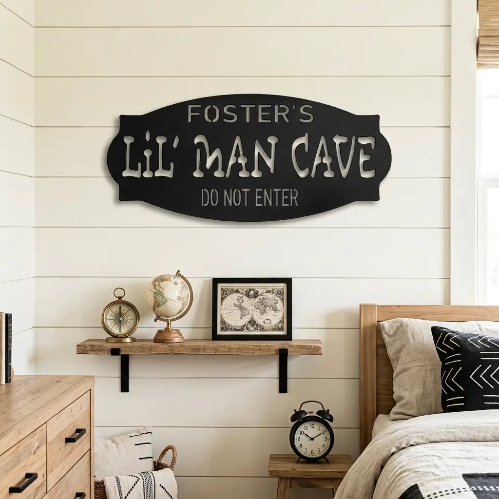 Lil Man Cave Personalized Name Indoor Outdoor Steel Wall Sign Metal Art Boy Room Decoration