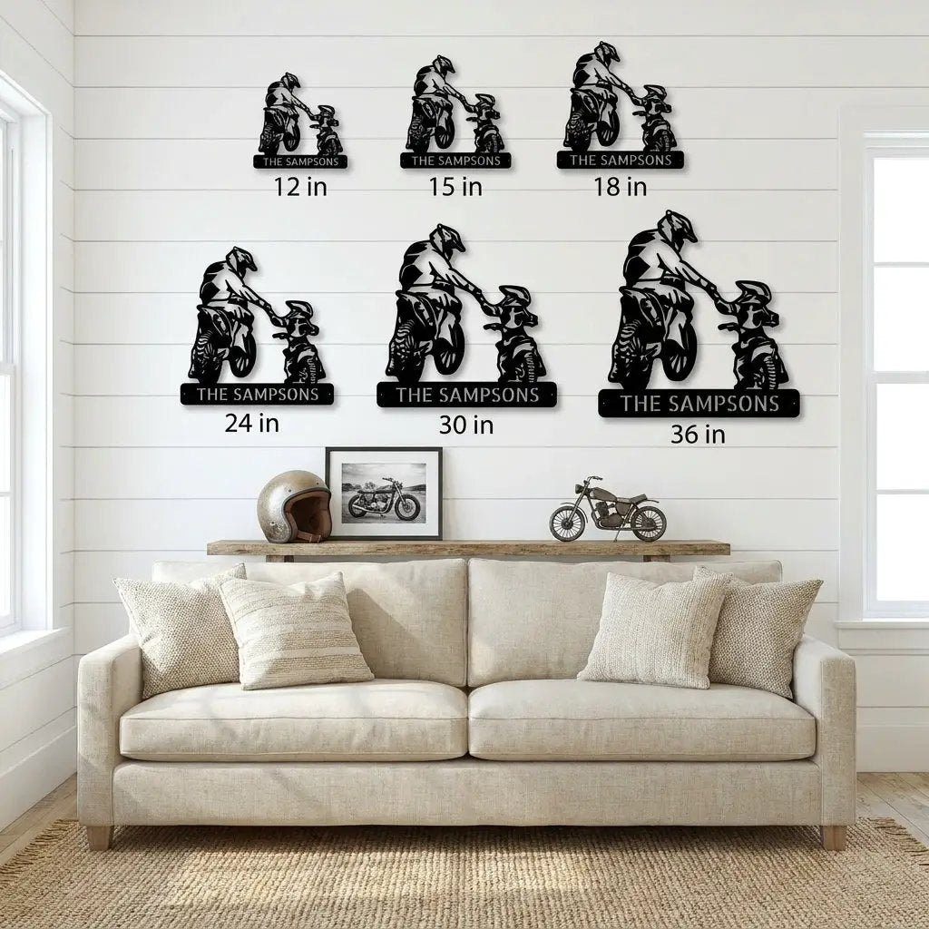 Father and Son Motocross Personalized Name Indoor Outdoor Steel Wall Sign Metal Art