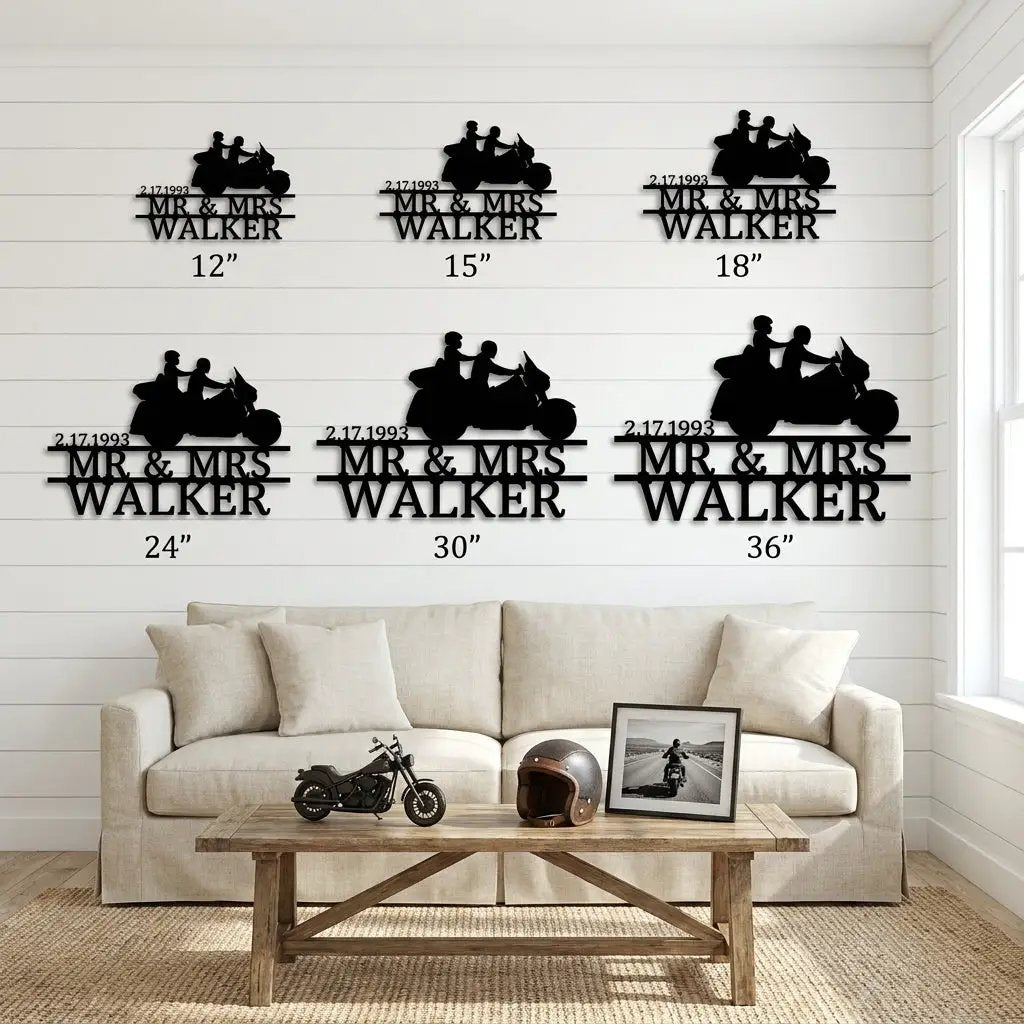 Personalized Motorcycle Couple Metal Sign Mr and Mrs Wedding Gift Custom Biker Wall Art Anniversary Gift Steel Decor