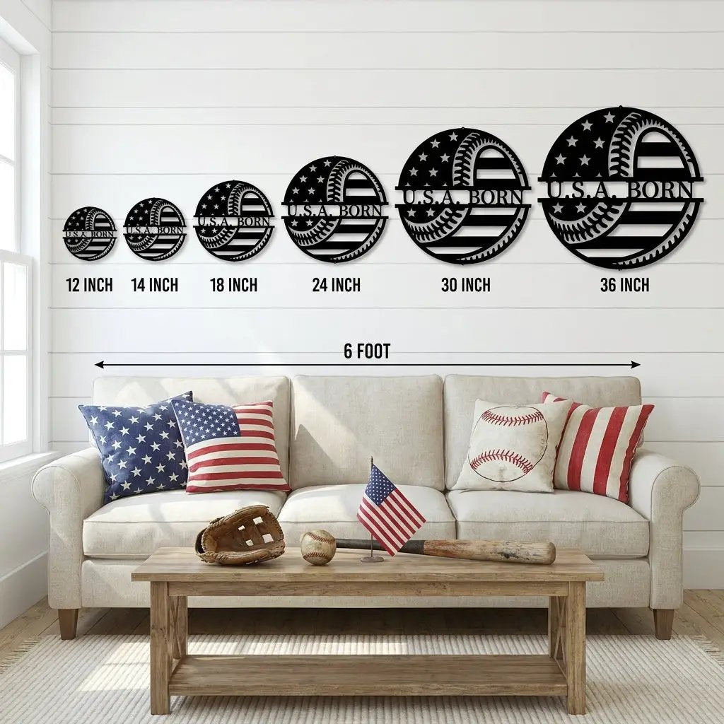 Baseball American Flag Custom Name Metal Art Wall Sign