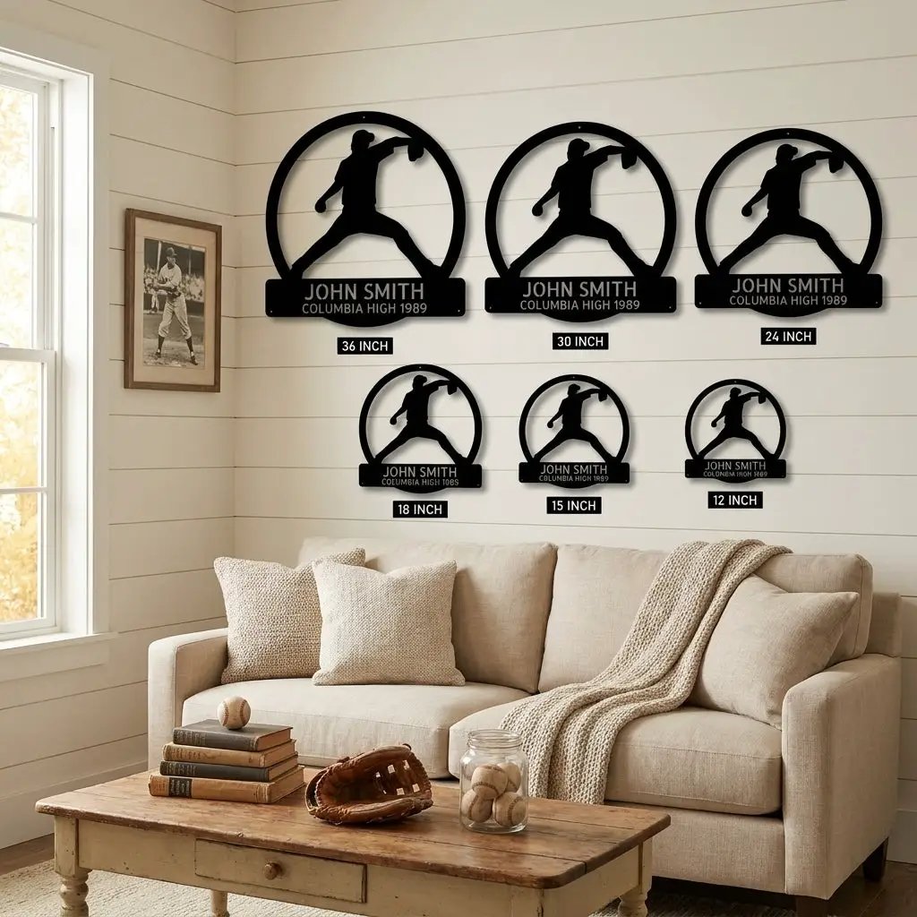 Personalized Baseball Player Metal Sign, Custom Name Baseball Wall Art, Baseball Gift for Player, Sports Decor, Coach Gift