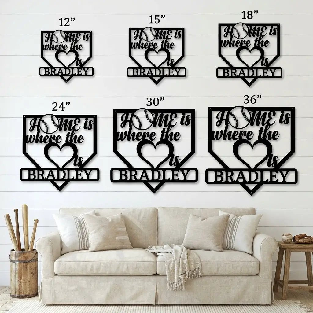 Personalized Baseball Home Plate Metal Wall Art | Custom Family Name Baseball Sign | Baseball Lover Home Decor