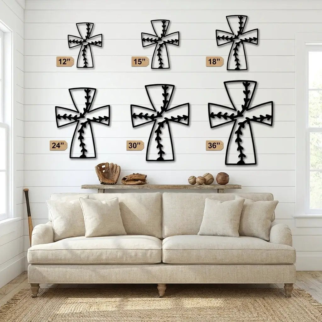 Faith Baseball Cross Metal Wall Art | Christian Baseball Decor | Baseball Stitch Cross Sign for Players & Fans