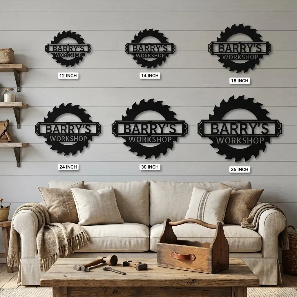 Workshop Personalized Metal Sign, Custom Saw Blade Sign, Garage Wall Decor