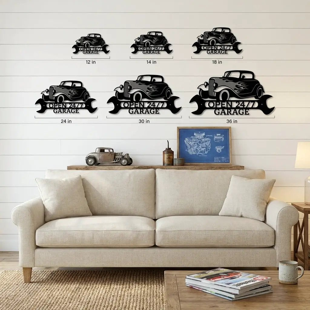 Personalized Hot Rod Metal Sign – Custom Garage Sign – Classic Car Wall Art – Gift for Dad