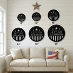 Personalized Patriotic Metal Wall Art Sign – Custom American Shield Steel Decor – Rustic USA Flag Wall Hanging – Farmhouse Patriotic Home Decor