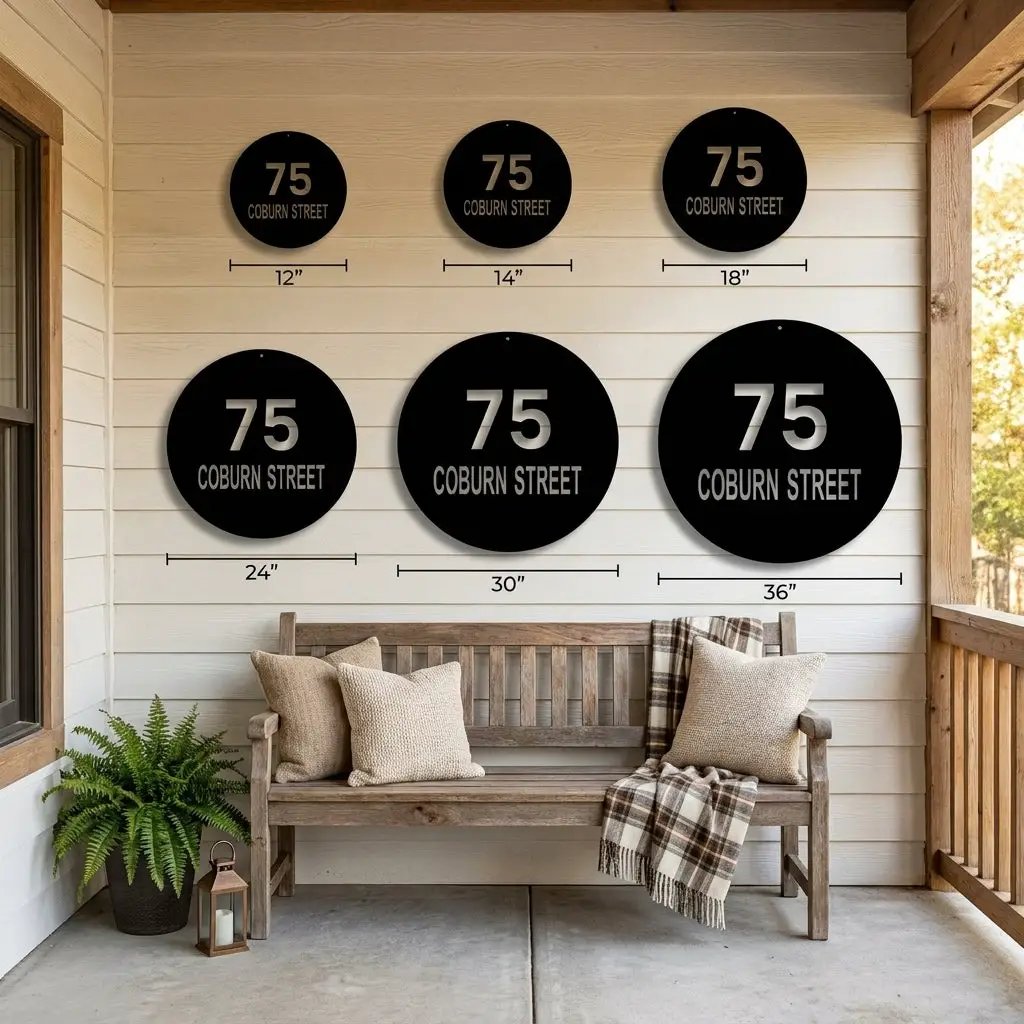 Personalized Circle Address Metal Sign | Custom House Number Wall Art for Porch, Front Door, Entryway & Outdoor Home Decor