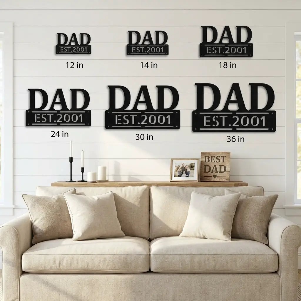 Personalized Dad Metal Wall Art | Custom Established Sign for Father | Rustic Family Name Decor