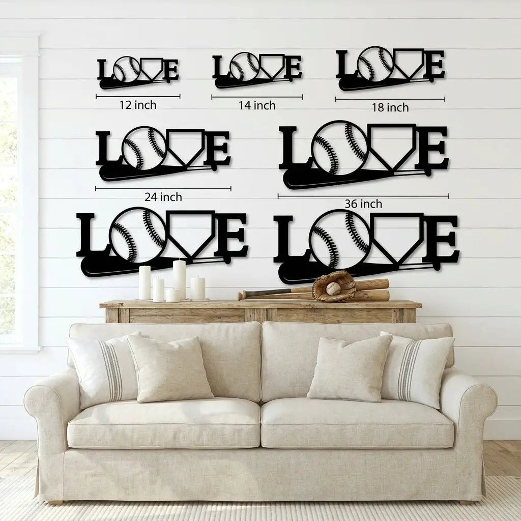 Baseball Love Metal Wall Art – Baseball Heart Sign – Sports Wall Decor – Gift for Baseball Lovers