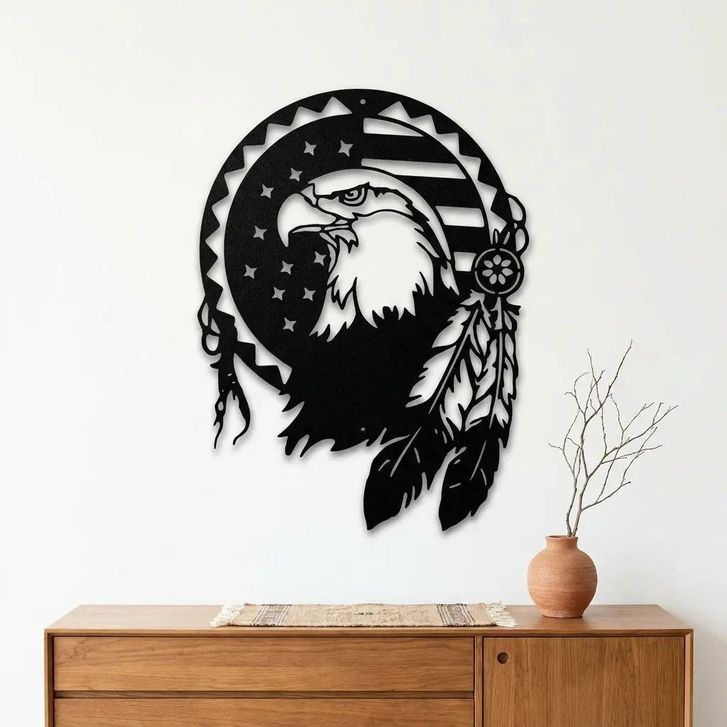 Bald Eagle Patriotic Native American Metal Art Wall Sign