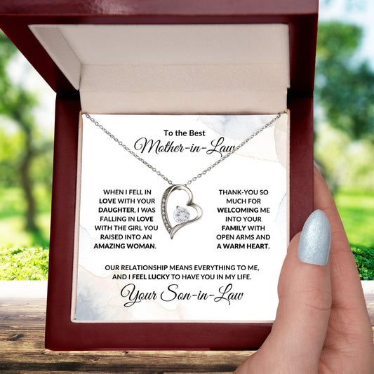 To My Mother-in-law from Son-in-law Forever Love Heart Pendant Necklace Personalized Message Card - Mallard Moon Gift Shop