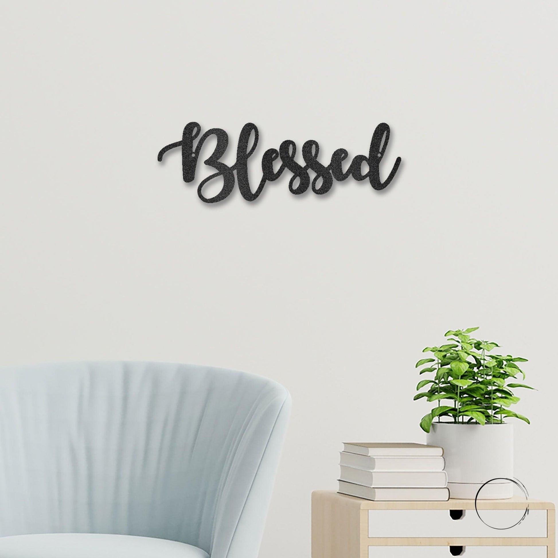 Blessed Word Script Indoor Outdoor Steel Walll Sign - Mallard Moon Gift Shop
