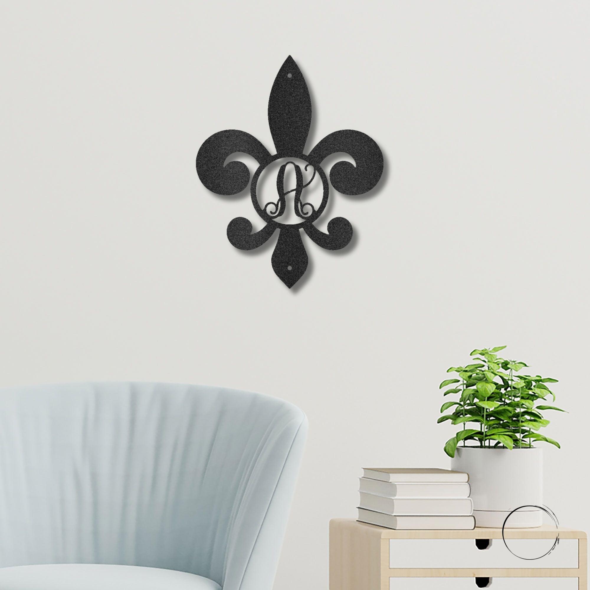 Fleur De Lis Personalized Initial Metal Art Wall Sign - Mallard Moon Gift Shop
