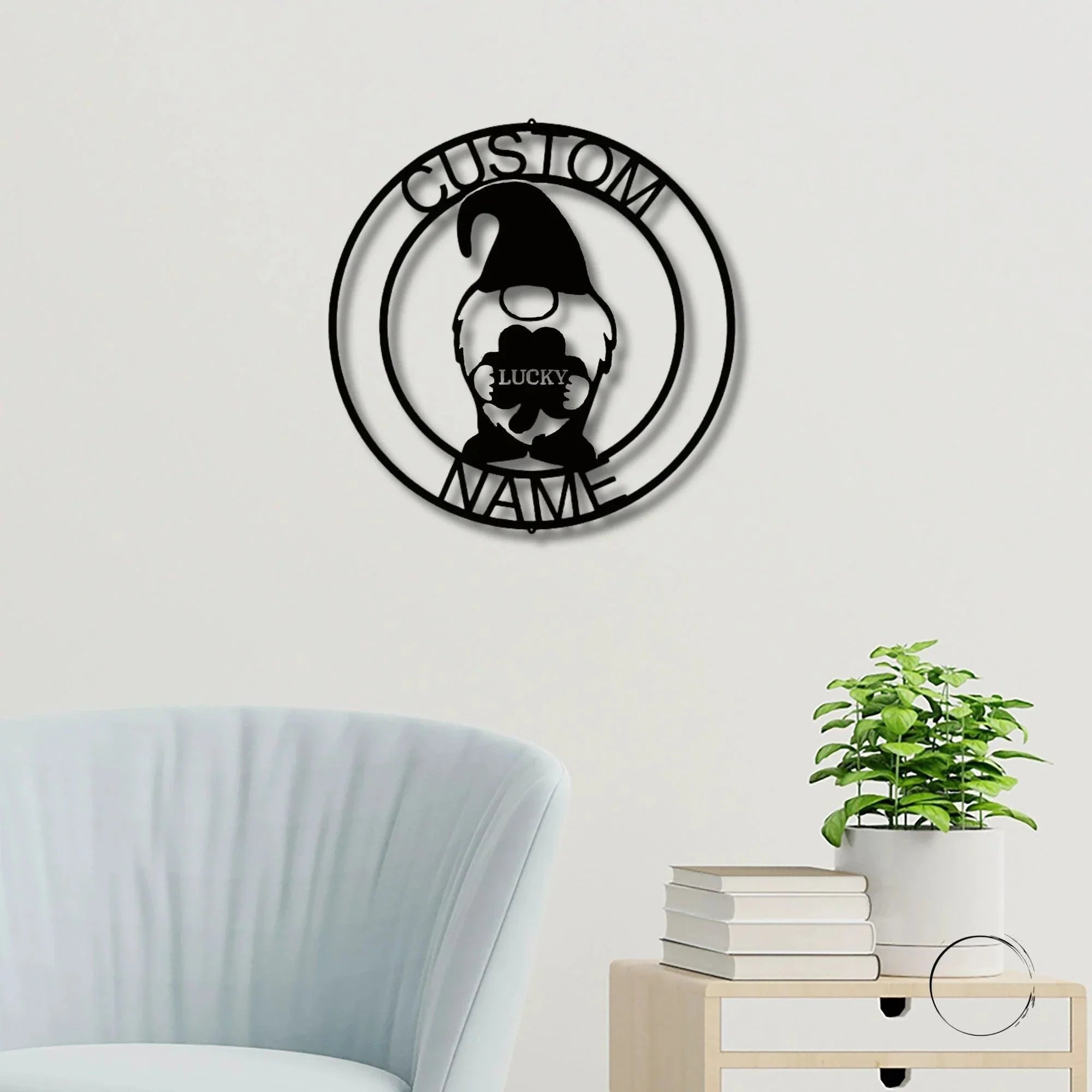 Gnome Lucky St. Patrick's Day Custom Name Metal Art Wall Sign Home Decor