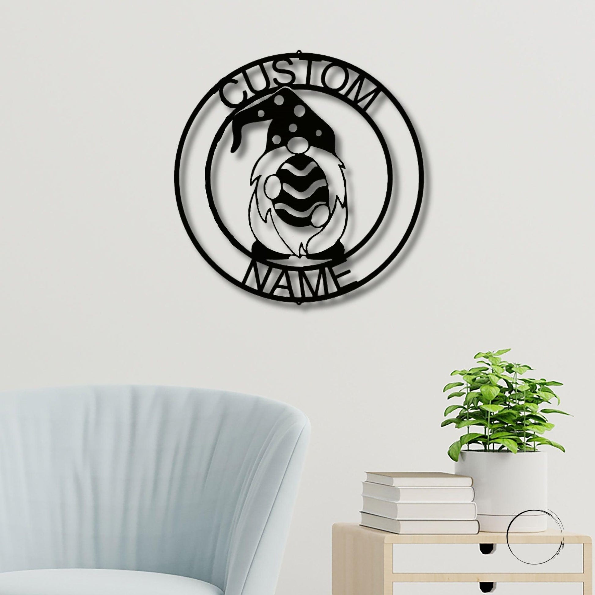 Gnome Easter Egg Custom Name Metal Art Wall Sign Home Decor - Mallard Moon Gift Shop