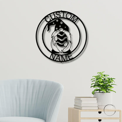 Gnome Easter Egg Custom Name Metal Art Wall Sign Home Decor - Mallard Moon Gift Shop