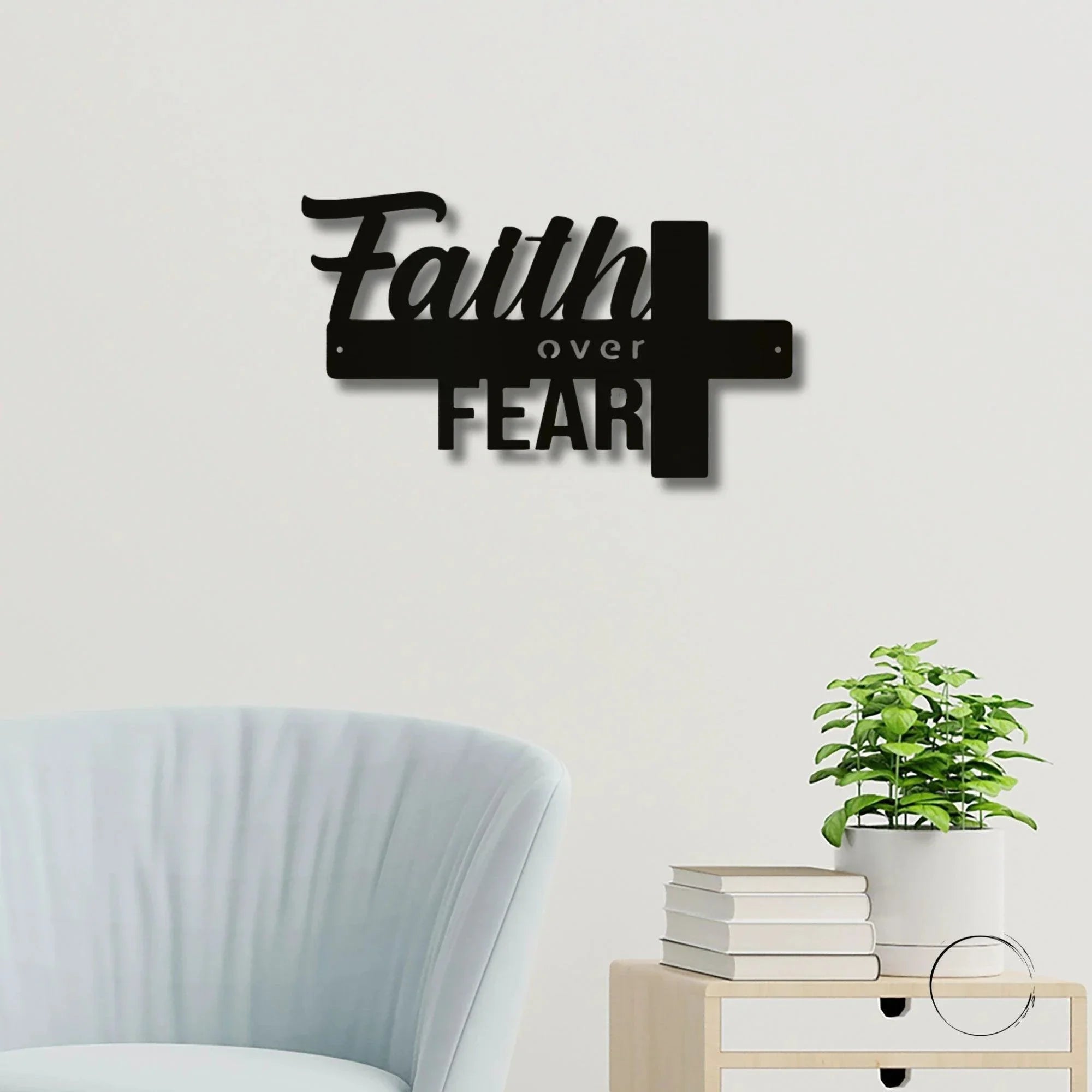 Faith Over Fear Christian Cross Metal Wall Art
