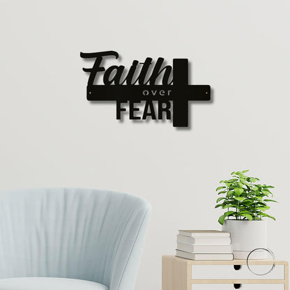 Faith Over Fear Christian Cross Metal Wall Art - Mallard Moon Gift Shop