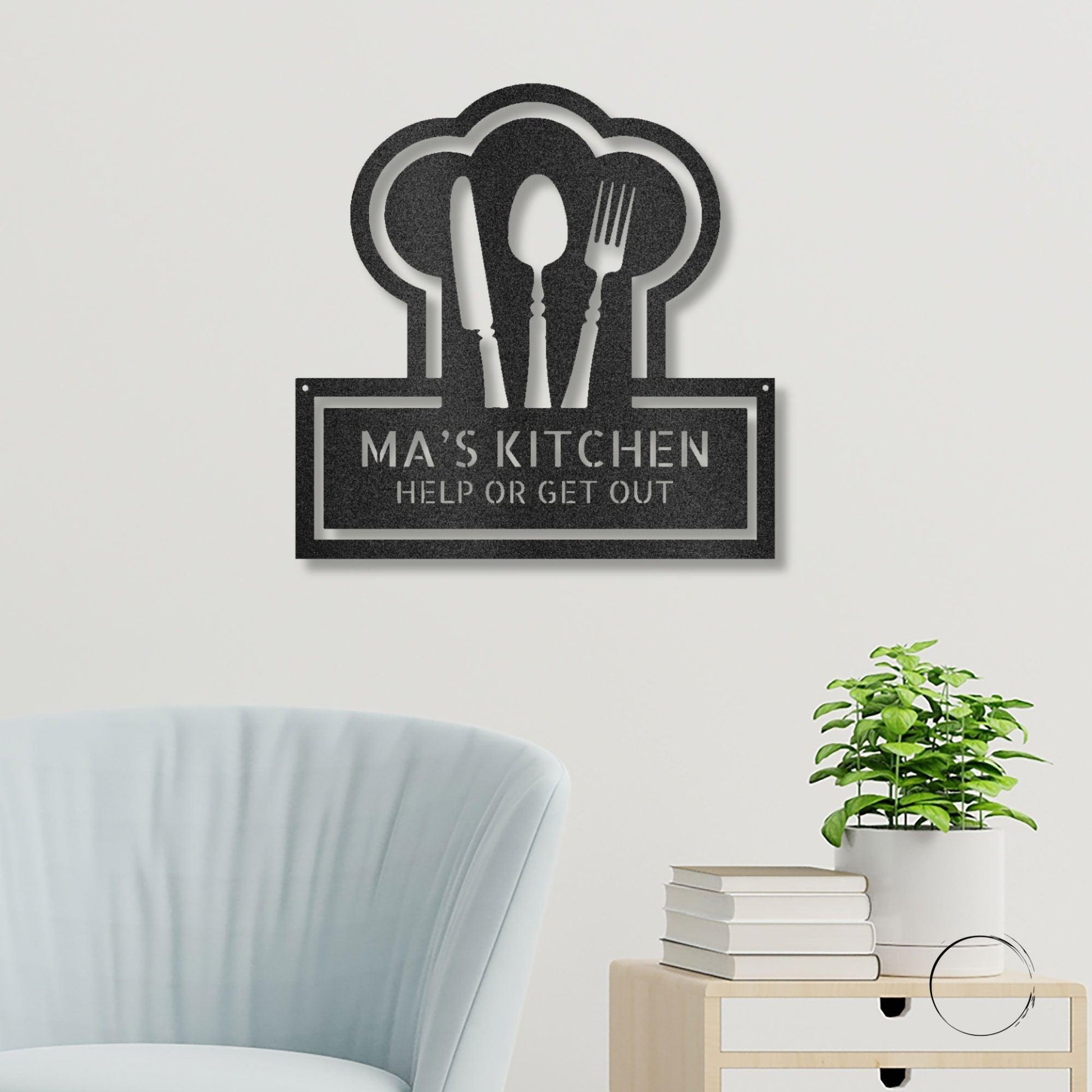 Personalized Kitchen Art - Laser-Cut Metal Wall Sign with Chef Hat Design - Mallard Moon Gift Shop