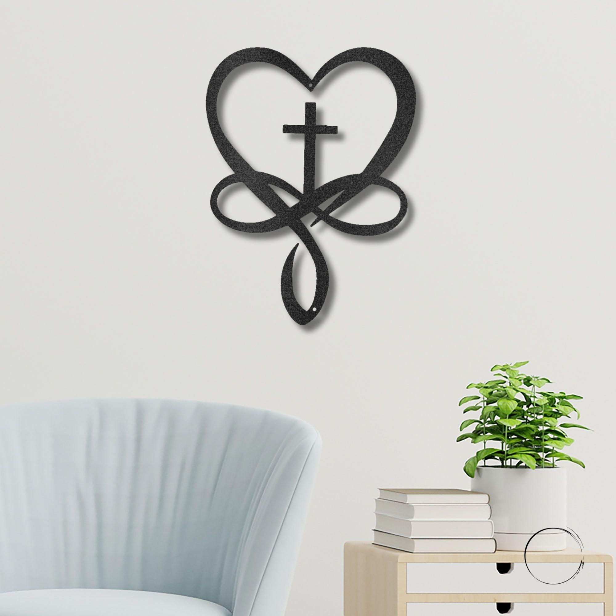 Love Infinity Heart and Cross Metal Art Wall Sign - Mallard Moon Gift Shop