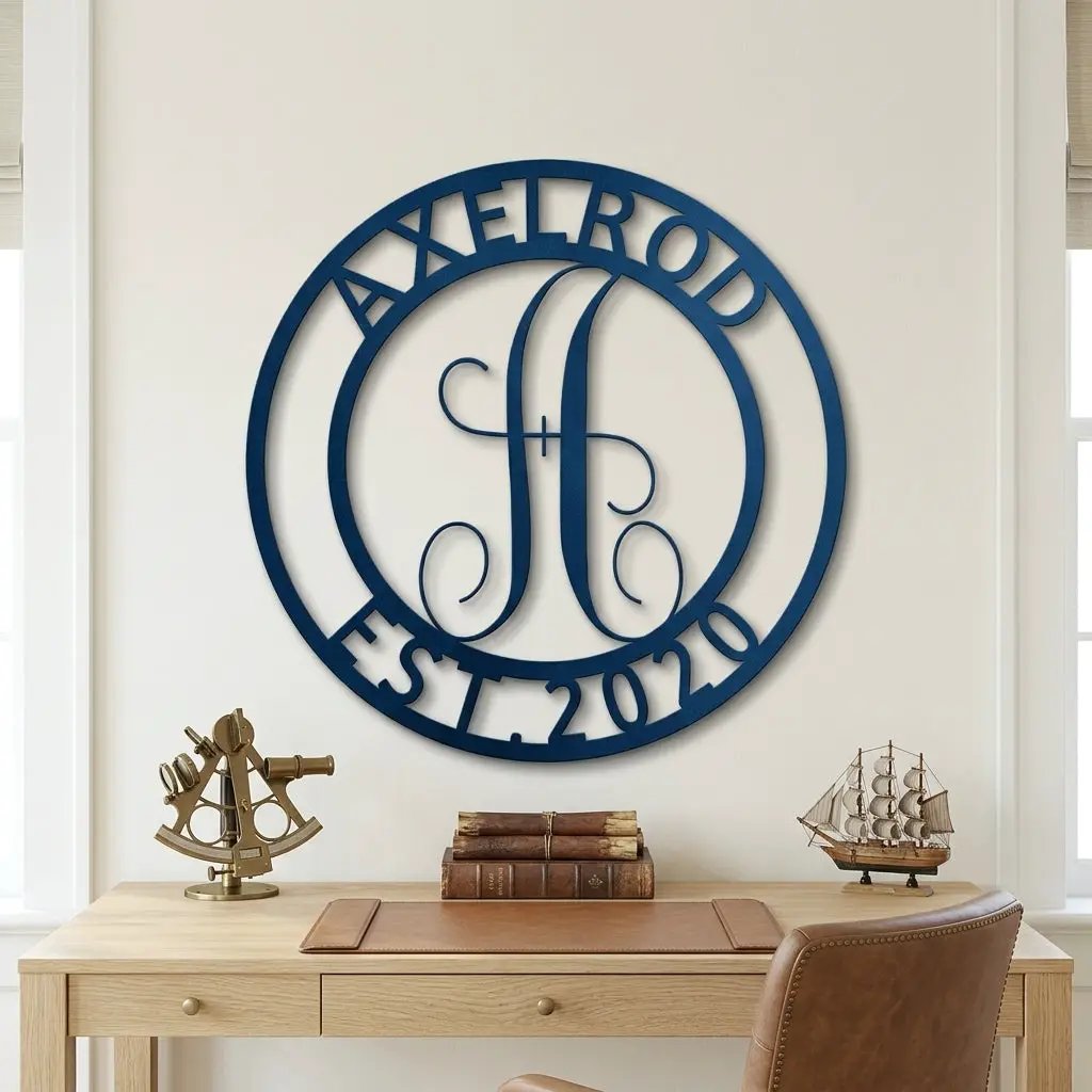 Personalized Monogram Metal Wall Art | Custom Family Name & Established Date Sign | Last Name Metal Wall Decor | Made in USA