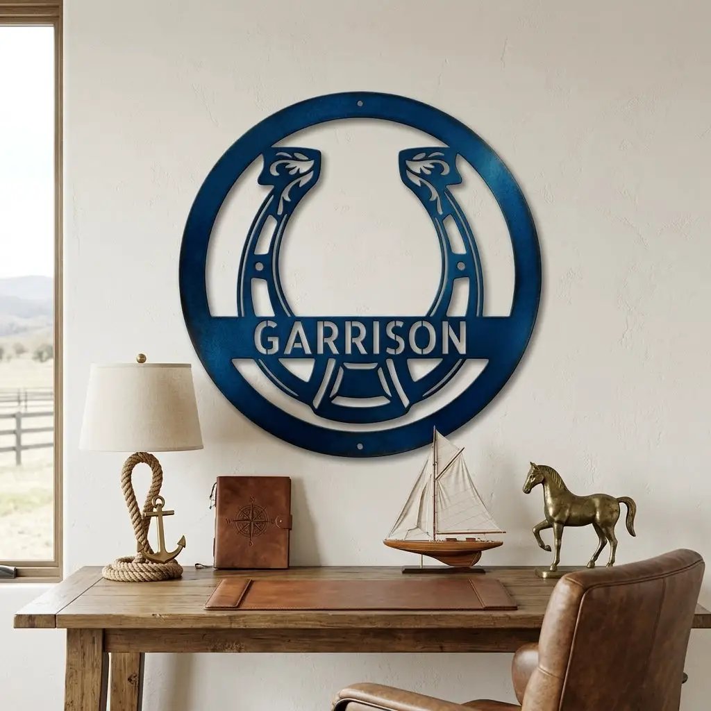 Horseshoe Monogram Personalized Indoor Outdoor Steel Wall Sign Art