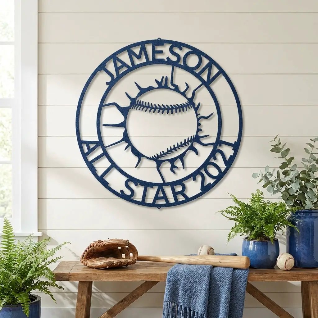 Personalized Baseball Metal Wall Art with Name, Custom Baseball Sign, Boys Room Decor, Sports Wall Art, Baseball Player Gift Idea