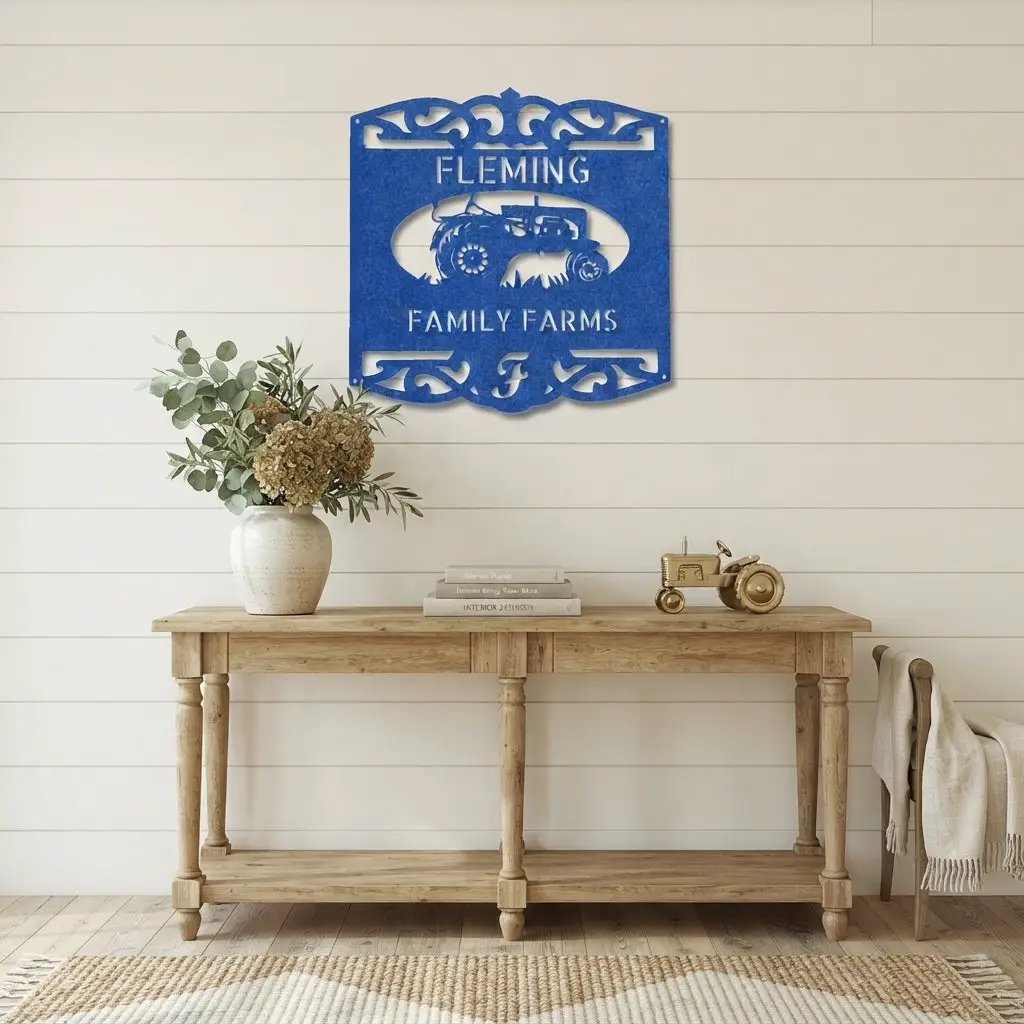 Personalized Family Farm Metal Wall Art Sign Custom Farm Name Tractor Steel Sign Elegant Farmhouse Decor Outdoor Ranch Sign