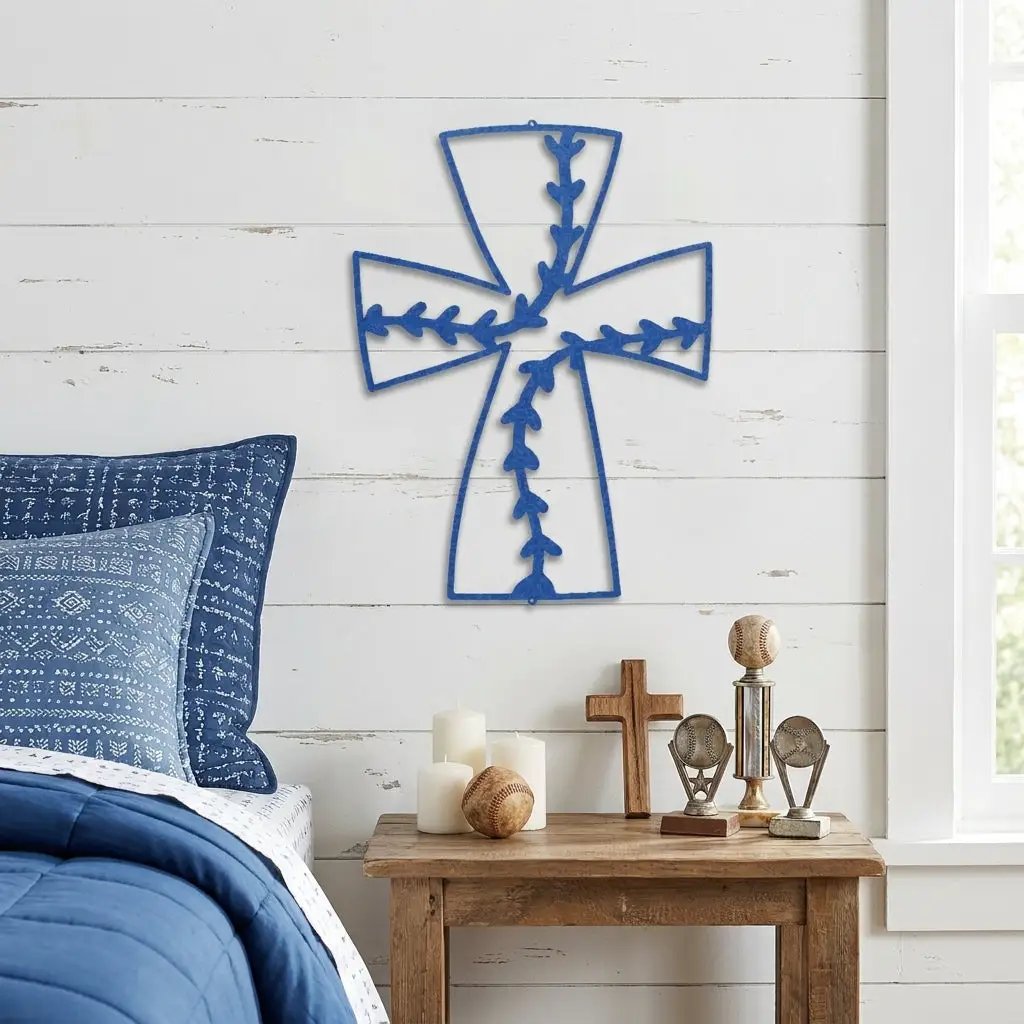 Faith Baseball Cross Metal Wall Art | Christian Baseball Decor | Baseball Stitch Cross Sign for Players & Fans