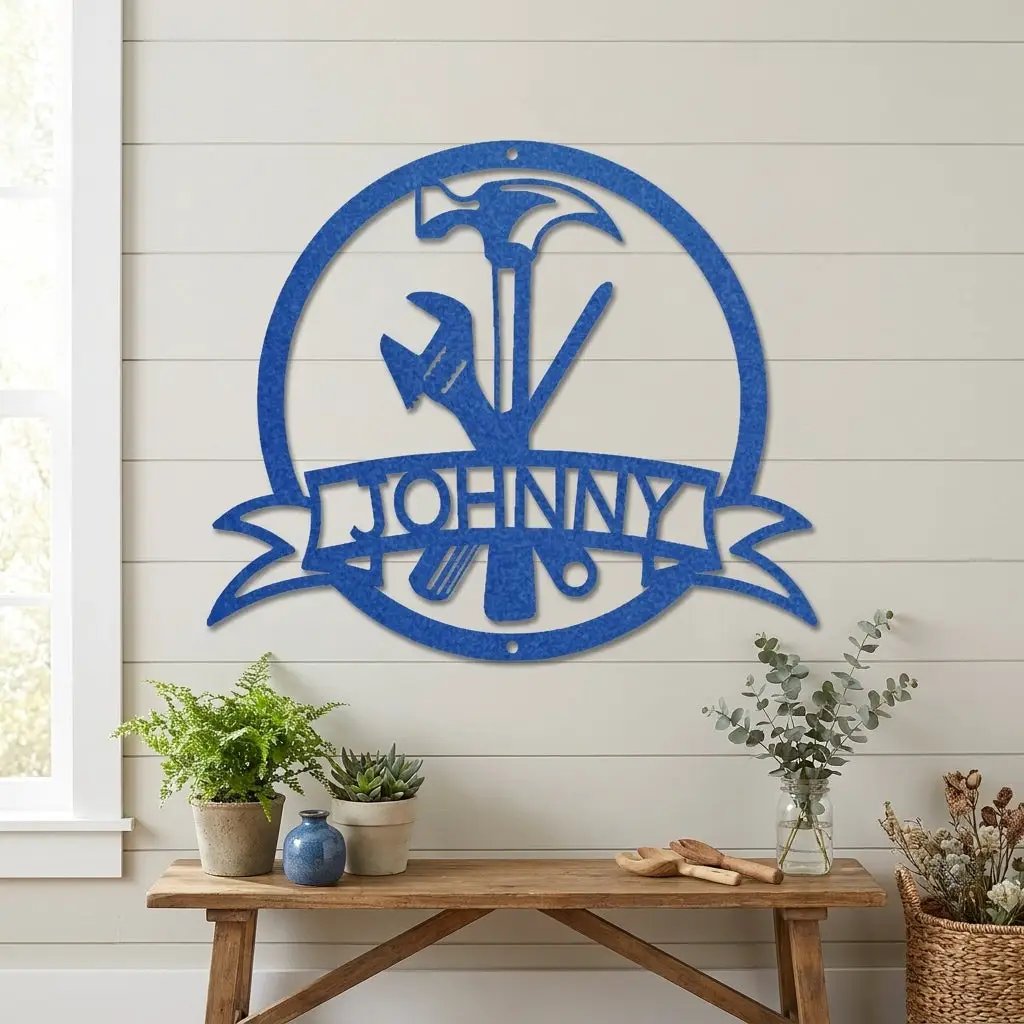 Personalized Tool Metal Wall Art Custom Name Sign Hammer Tools Decor Handyman Gift Workshop Garage Wall Decor Carpenter Gift Idea