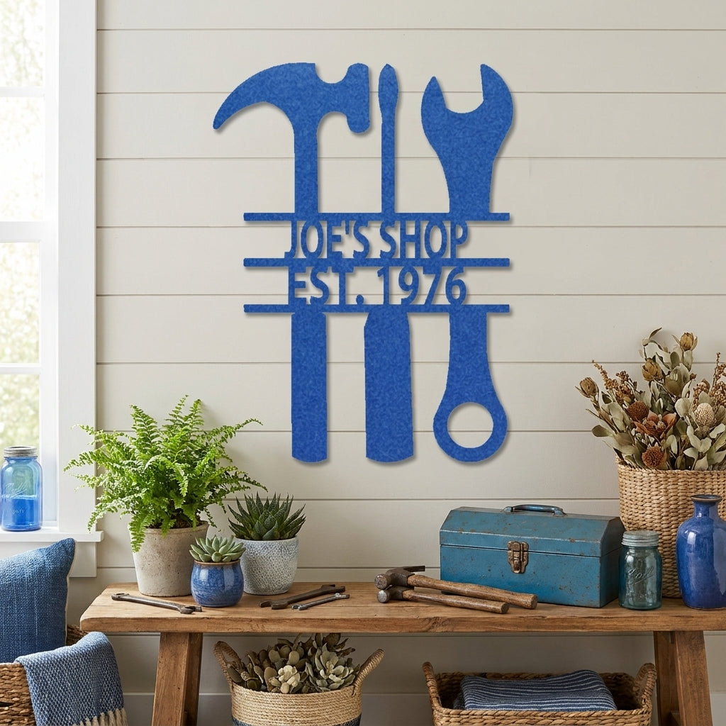Personalized Tool Metal Wall Art, Custom Garage Workshop Sign, Mechanic Shop Sign, Handyman Wall Decor,
