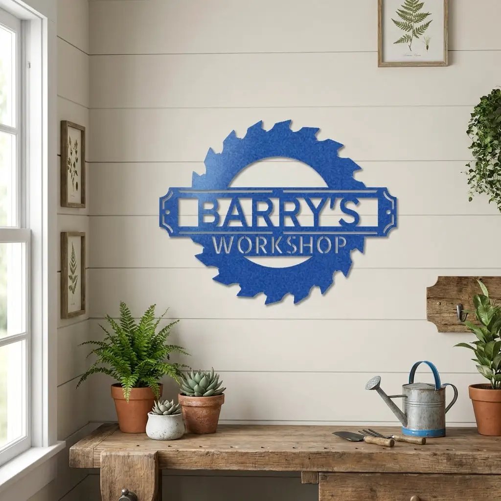 Workshop Personalized Metal Sign, Custom Saw Blade Sign, Garage Wall Decor