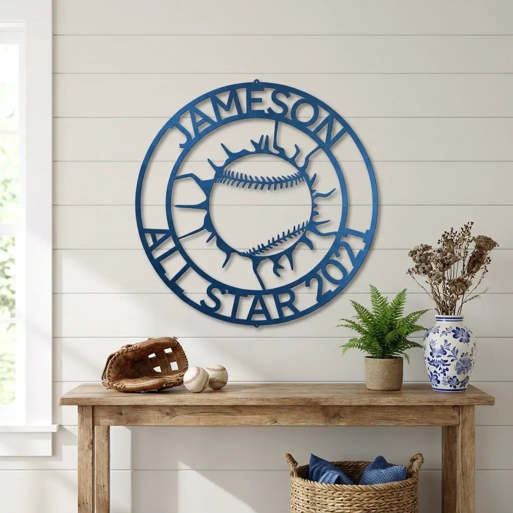 Personalized Baseball Metal Wall Art with Name, Custom Baseball Sign, Boys Room Decor, Sports Wall Art, Baseball Player Gift Idea