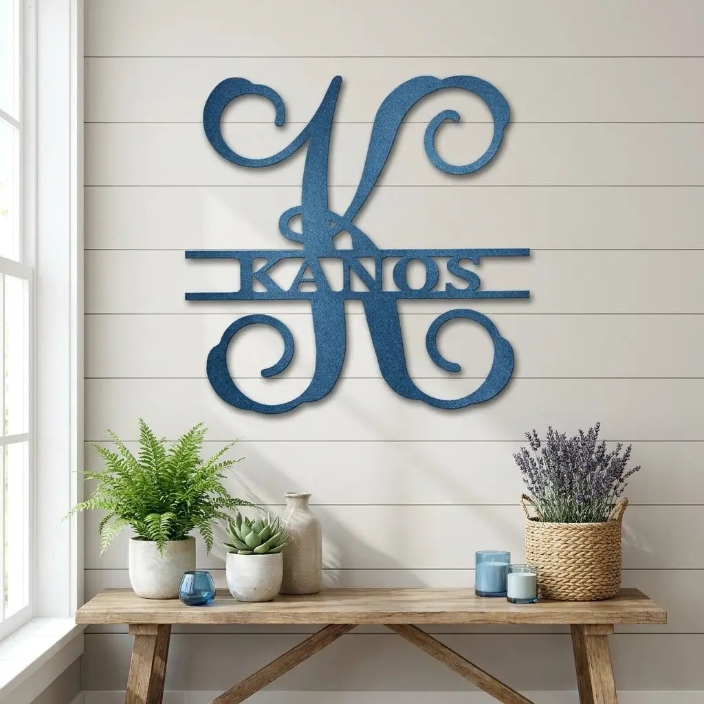 Family Name and Initial Personalized Metal Art Wall Sign
