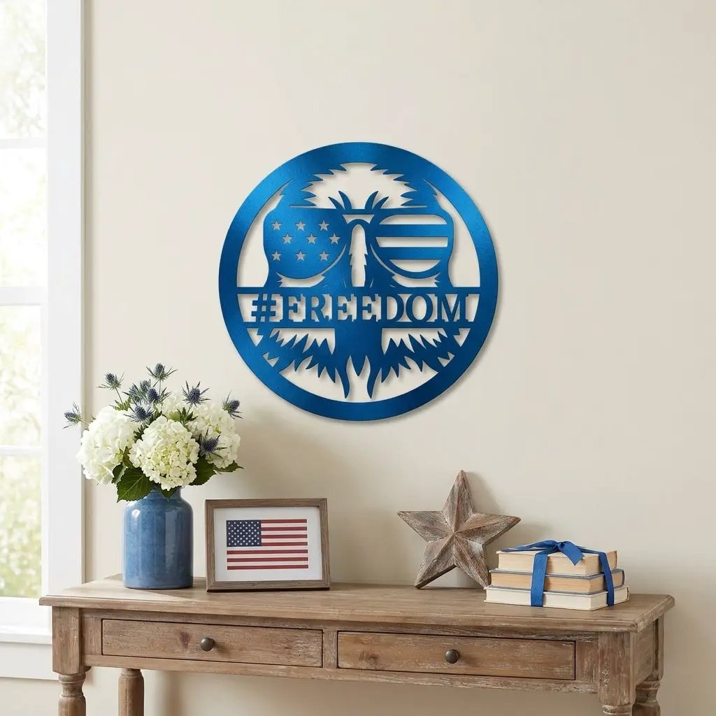 Personalized Freedom Eagle Metal Wall Art – Custom Patriotic American Flag Steel Sign – USA Freedom Decor for Veterans, Military Families & Patriot Homes