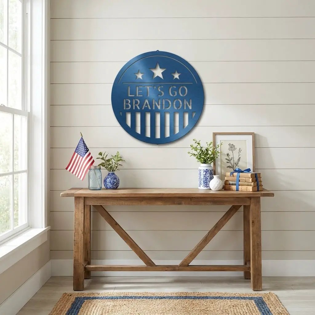 Personalized Patriotic Metal Wall Art Sign – Custom American Shield Steel Decor – Rustic USA Flag Wall Hanging – Farmhouse Patriotic Home Decor