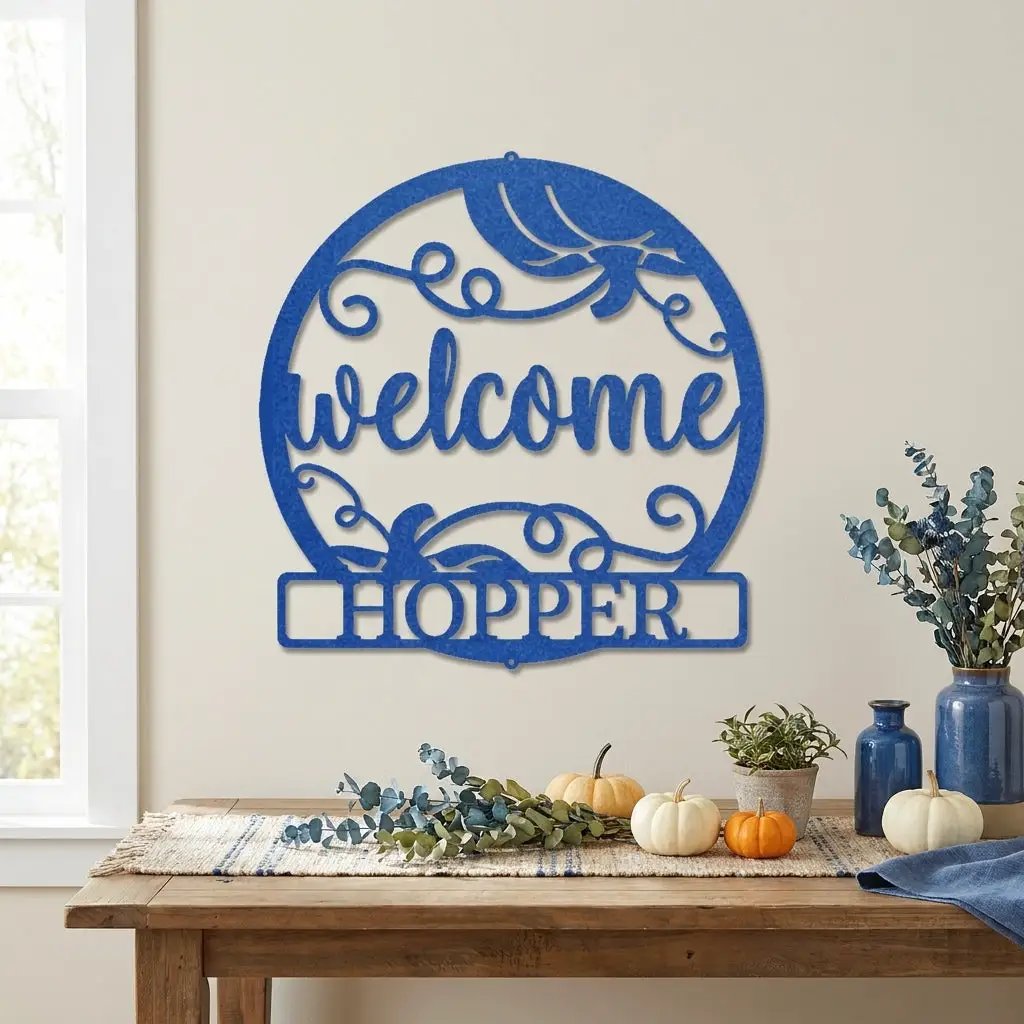Personalized Pumpkin Metal Wall Art – Welcome Fall Sign with Family Name – Rustic Autumn Decor – Custom Front Door Pumpkin Sign – Farmhouse Fall Decor