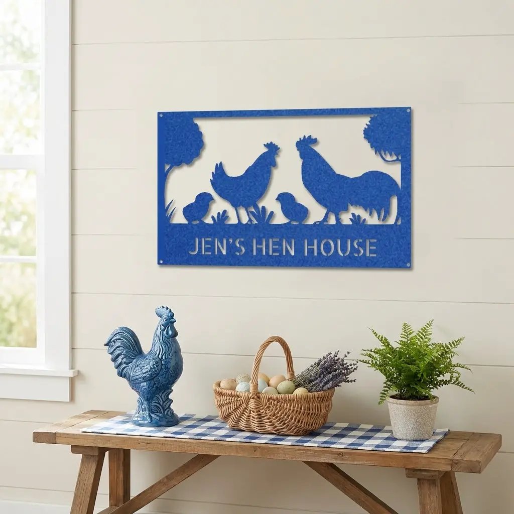 Personalized Chicken Coop Metal Sign | Custom Hen House Farmhouse Wall Decor | Chicken Family Metal Art