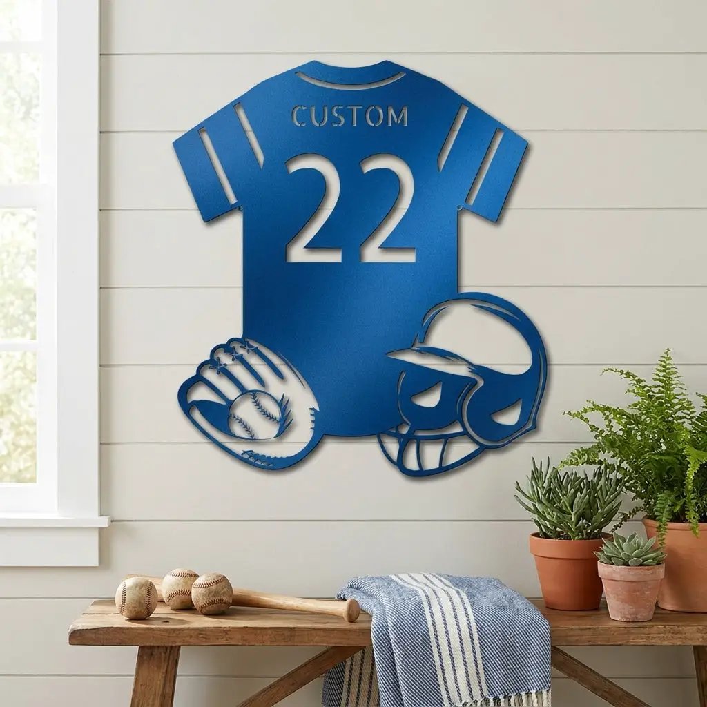 Baseball Gear Custom Name and Jersey Number Metal Wall Sign