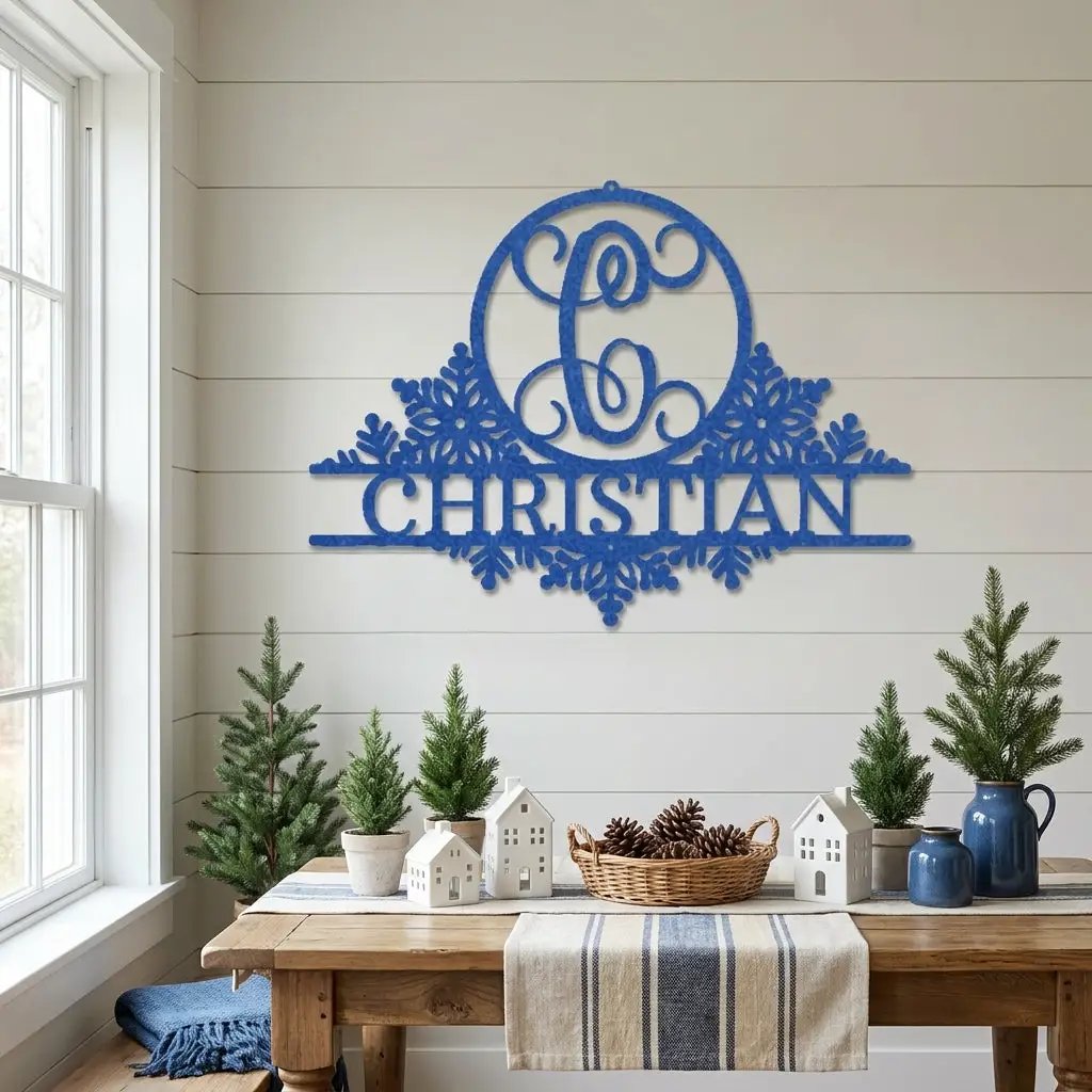 Personalized Family Name Metal Wall Art with Initial – Custom Monogram Steel Sign – Wedding Gift – Housewarming Decor – Farmhouse Wall Art