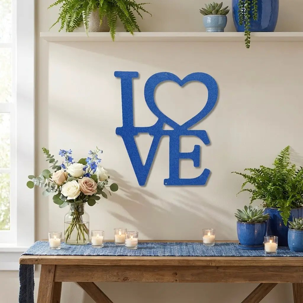 LOVE Metal Wall Art Sign with Heart – Romantic Steel Wall Decor – Wedding Anniversary Gift – Modern Farmhouse Decor