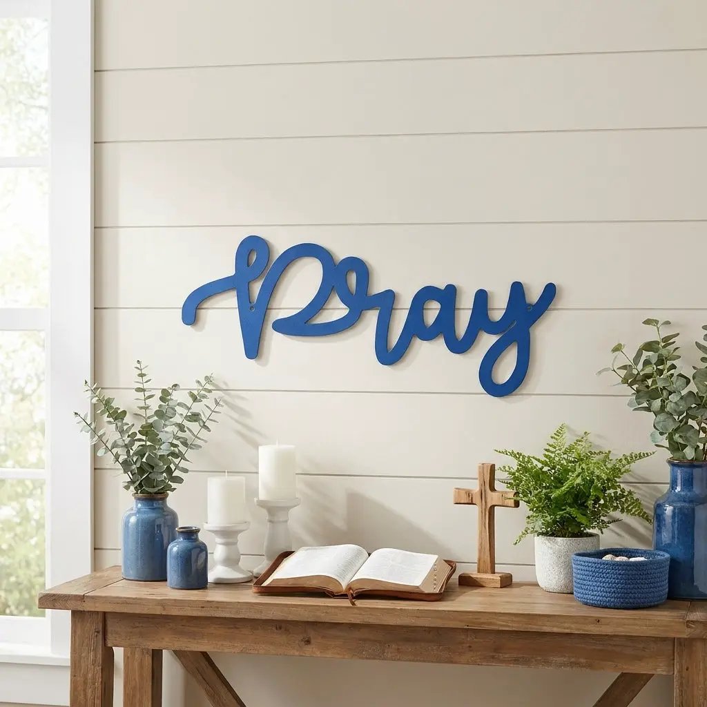 Pray Metal Wall Art – Christian Wall Decor – Faith Script Sign – Religious Home Decor