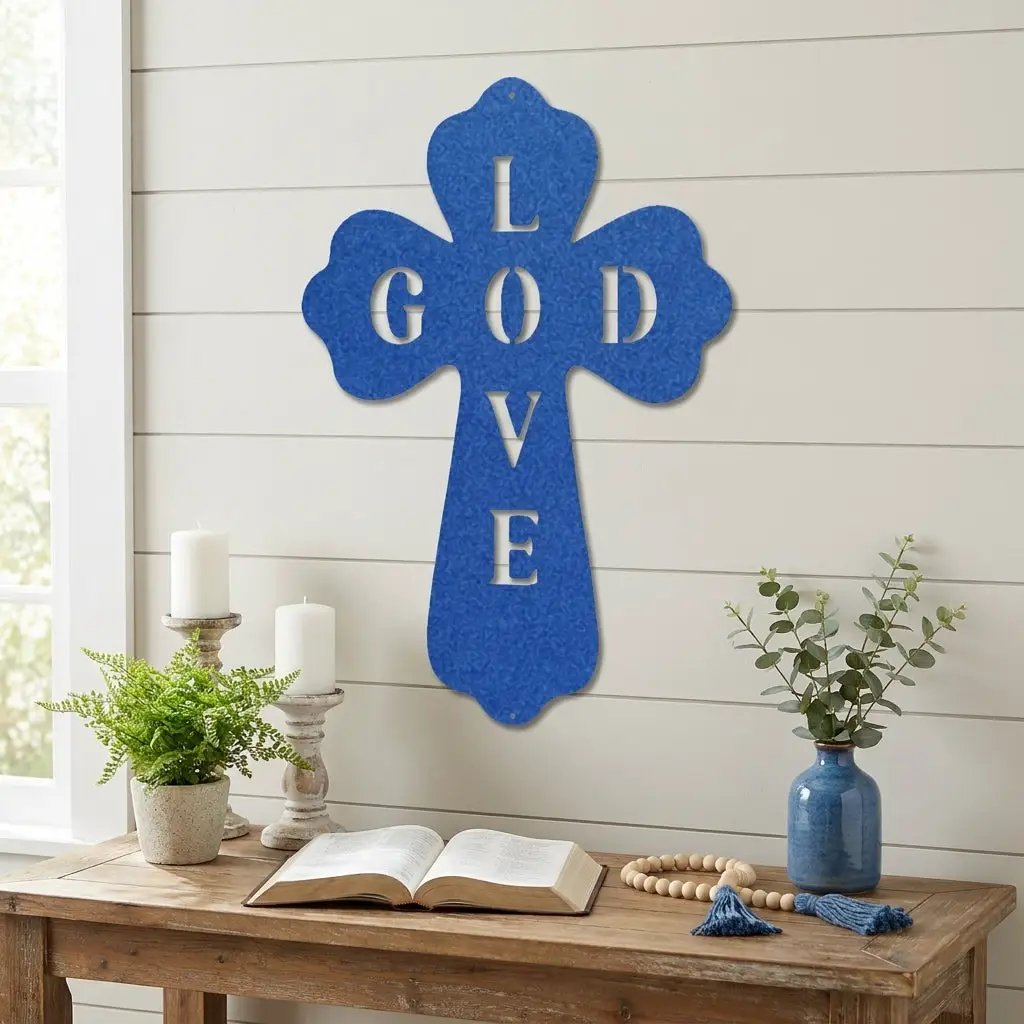 God Love Cross Metal Wall Art – Christian Wall Decor – Religious Cross Sign – Faith Home Decor – Bible Verse Style Wall Art