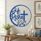 Easter Cross Metal Wall Sign – Christian Home Decor – He Is Risen