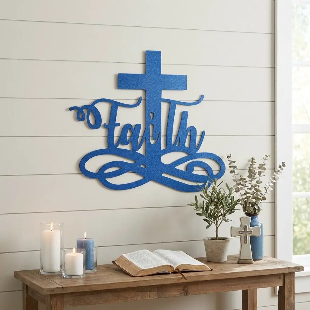 Faith Cross Metal Wall Art | Christian Scripture Decor | Inspirational Religious Wall Hanging
