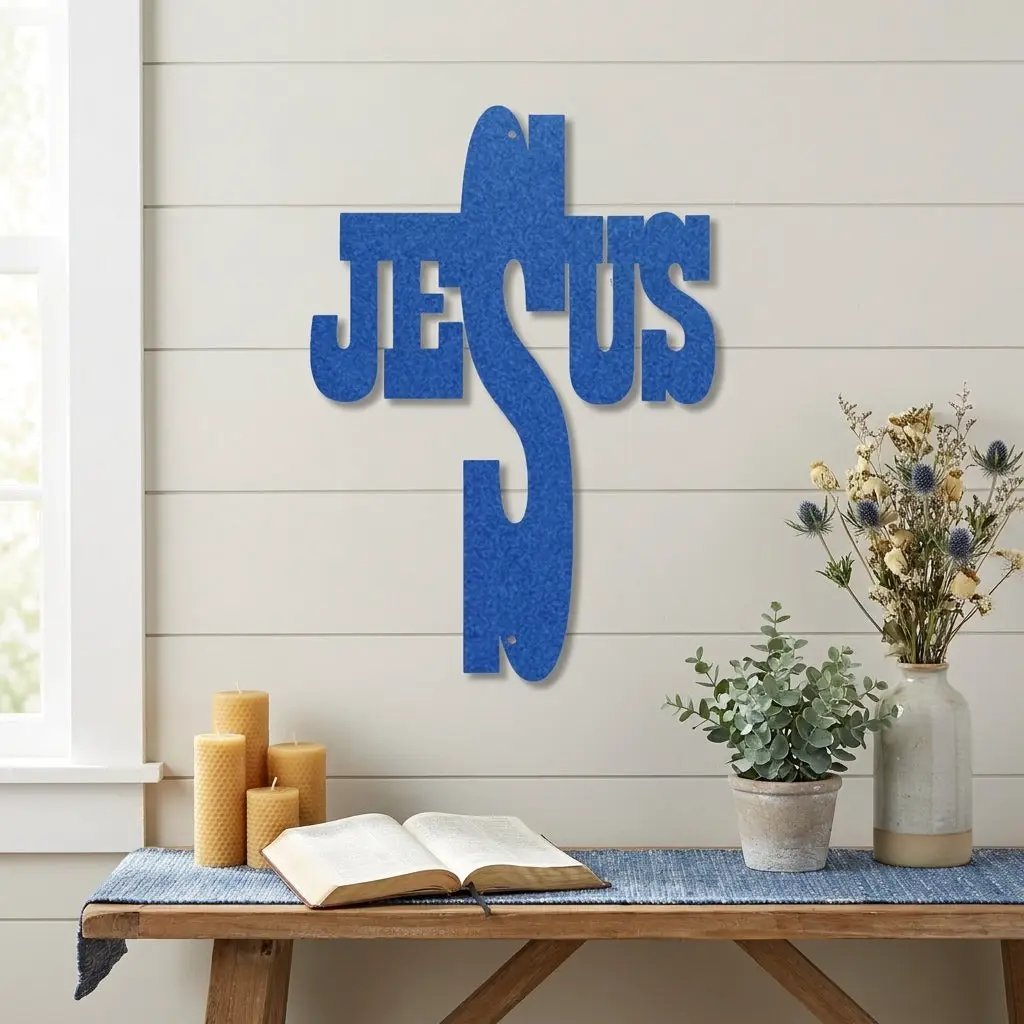 Jesus Cross Metal Wall Art | Christian Religious Decor | Inspirational Faith Wall Hanging