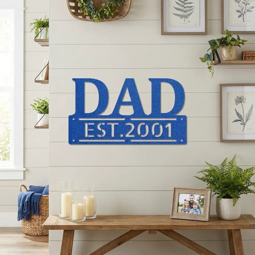 Personalized Dad Metal Wall Art | Custom Established Sign for Father | Rustic Family Name Decor
