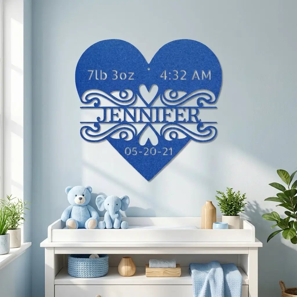 Newborn Baby Love Monogram Personalized Indoor Outdoor Steel Wall Sign Art